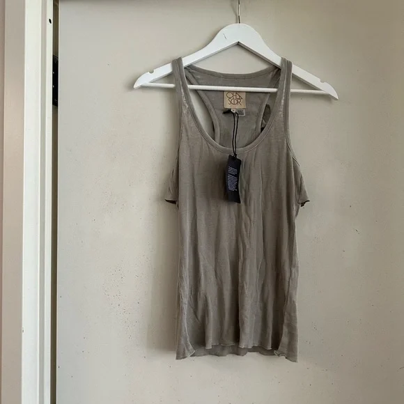 Chaser Taupe Ribbed Ruffle Racerback Tank - Picture 1 of 3